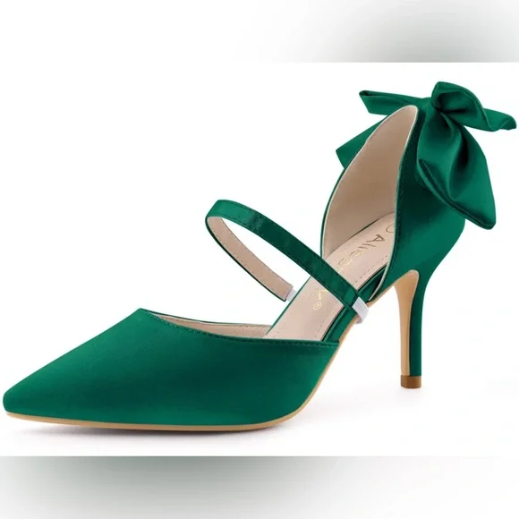 Allegra K- Women’s Satin Pointed Toe (detachable 🎀)Heels (9)‼️NIB‼️🤎 - Picture 2 of 12